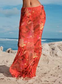 Opulessa 女士印花薄纱宽松罩衫半身裙（仅含半身裙），休闲沙滩装，适合夏季海滩度假、薄纱披肩、节日、音乐节、乡村音乐会等场合 - 紅色 - 查看 5