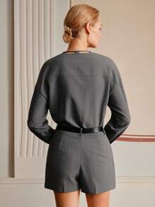 Anewsta Elaire Women's Designer Deep V Romper Spring And Summer Old Money - Grey - View 2