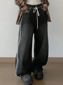 DAZY Quần Jeans Denim Rộng Thắt Nơ Thường Ngày Cho Nữ Thu Đông - Xám - Xem 2