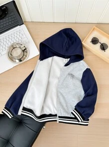 SHEIN 1 szt. Młodzieżowa Akademia Casualowa Wygodna Moda Minimalistyczna Praktyczna Wszechstronna Kurtka z kapturem z nadrukiem angielskim Termiczna podszewka, Nadaje się do codziennego noszenia, szkoły, wycieczek, sportu, jesień/zima