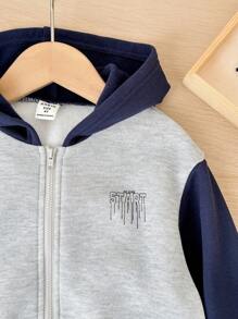 SHEIN 1 szt. Młodzieżowa Akademia Casualowa Wygodna Moda Minimalistyczna Praktyczna Wszechstronna Kurtka z kapturem z nadrukiem angielskim Termiczna podszewka, Nadaje się do codziennego noszenia, szkoły, wycieczek, sportu, jesień/zima