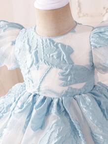 Glamorique Kids Váy công chúa cho trẻ sơ sinh/bé gái, vải jacquard organza họa tiết hoa màu xanh, thanh lịch & duyên dáng, phù hợp cho các sự kiện trang trọng của Châu Âu & Châu Mỹ, váy dự tiệc sang trọng, biểu diễn trên sân khấu - Màu xanh lam - Xem 4