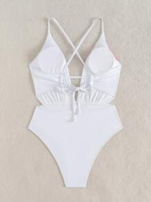Swim Vcay Springbreak Swim Vcay Women Positioned Print Plunge Backless Criss-Cross Strap One-Piece Swimsuit, Sexy For Summer Holiday