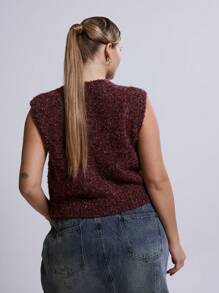 MUSERA Áo khoác cardigan dệt kim mềm mại, không tay, cài cúc, cỡ lớn, thích hợp cho trang phục hàng ngày, thường ngày và phong cách đường phố. - Màu Đỏ Sâu - Xem 3