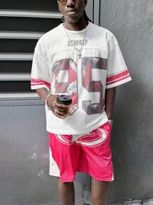 Manfinity VCAY Men's Loose Round Neck Short Sleeve T-Shirt Set With Digital Printing, Mesh Design - Multicolor - View 1