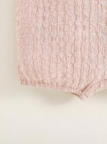 SHEIN 1pc Baby Girls Short Sleeve Lapel Button Down Romper, Casual Versatile Cute Daily Outfit, Summer New Arrival - Apricot - View 5