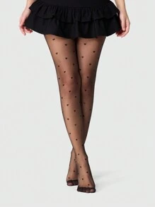 ROMWE Kawaii 1 Pair Women All Season Black Heart Pattern Tights - Black - View 5