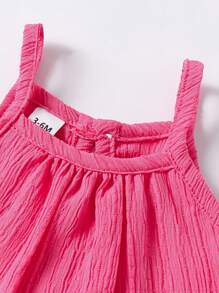 2pcs Baby Girl Fashionable Minimalist Round Neck Sleeveless A-Line Top And Wide Leg Pants Set, Spring & Summer - Hot Pink - View 3