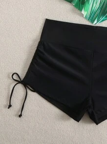 SHEIN Swim 2pcs/Set New Tropical Leaf Print Ruffle Hem Vacation Summer Beach Top And Bottom Tankini Set, Festival Boho Style - Multicolor - View 5