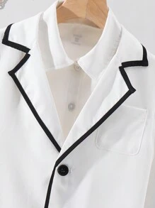 SHEIN Leap Crew 2 件套青少年男孩休闲学院风舒适时尚简约实用柔软长袖西装外套和短裤套装，适合春季、夏季、秋季、日常穿着、户外玩耍、学校、街头摄影、派对、居家休闲 - 彩色 - 查看 5
