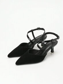 CUCCOO BIZCHIC Women's Pointed Toe Hollow-Out Elegant Solid Black Backstrap High Heel Sandals Spring Shoes - Black - View 5