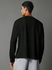 SUMWON Áo thun tay dài vải cotton dày dặn thường ngày - màu đen - Xem 2