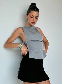 Aloruh Áo tank top không tay buộc dây dành cho nữ, kiểu dáng thường ngày, thích hợp cho lễ tốt nghiệp, tựu trường. - Xám - Xem 7