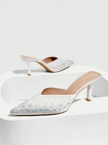 CUCCOO SZL Zapatos de tacón alto tipo mule con puntera fina y detalles de cristales, de estilo sexy y sin talón trasero para mujer