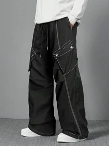 ROMWE MEN Street Life Quần Cargo xếp ly lưng thun thời trang nam - màu đen - Xem 8