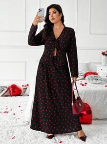 SHEIN Clasi 2 件大码爱心与蝴蝶结装饰开衫套装，情人节爱情/情人主题 - 黑色 - 查看 8