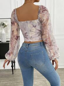 Calvaya Blusa de manga larga, de corte asimétrico, con detalles de espina de pescado, cierre con gancho y ojo, y estampado floral estilo vintage, para mujer, ideal para el Día de San Valentín