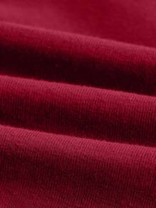 SHEIN ICON Casual Contrast Trim Lettered Drawstring Neck Top - Burgundy - View 4