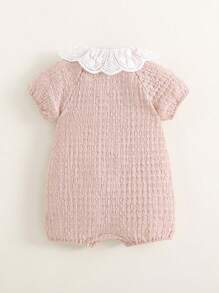 SHEIN 1pc Baby Girls Short Sleeve Lapel Button Down Romper, Casual Versatile Cute Daily Outfit, Summer New Arrival - Apricot - View 2