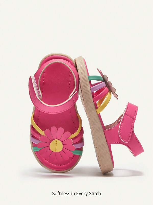 Cozy Pixies 1 双夏季时尚基本款可爱轻便舒适小女孩花朵彩色粉色婴幼儿平底凉鞋