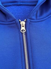 Men's Letter Applique Zip-Up Hoodie Sweatshirt - Blue - View 9