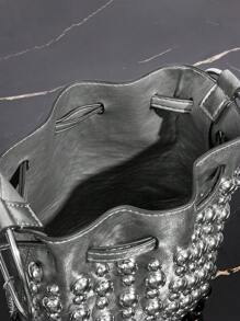 SHEIN SXY 女士手提包、单肩包、流浪包、时尚、优雅、简约、个性化、多功能、经典、铆钉、适合约会、日常、购物、下午茶、鸡尾酒会、派对、舞会、俱乐部、生日、晚会、约会之夜、舞会 - 銀色 - 查看 6