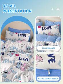 Disney 2/3 pièces Parure de couette Stitch, Linge de lit Disney, Parure de lit douillette et anti-boulochage, Douce et respirante, Parure de couette style dessin animé, Convient pour les lits jumeaux, pleins, king et queen. Chaud et confortable pour l'automne et l'hiver, Lavable en machine, Linge de lit de la Saint-Valentin, Textile domestique Stitch, Cadeaux, Articles Stitch, Décoration de chambre Stitch, Garnissage de couette non inclus