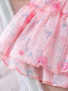 Glamorique Kids 女婴可爱花朵装饰短袖休闲连衣裙，夏季 - 粉色 - 查看 2