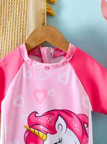 SHEIN 小女孩印花连体运动泳衣 - 彩色 - 查看 7