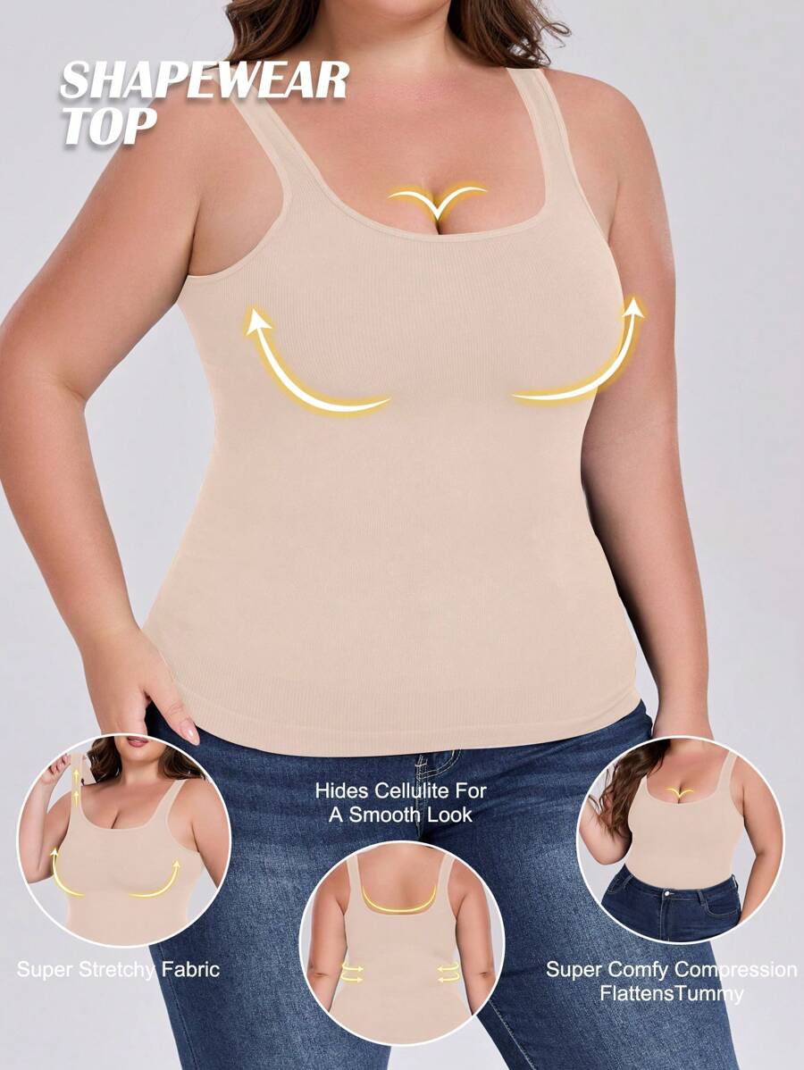 1pc Women Plus Size Seamless Comfortable Solid Color Cami Top - Apricot - View 1