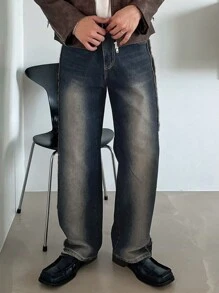 DAZY Autumn Men's Faded Blue Distressed Wash Denim Jeans - Blue - View 6