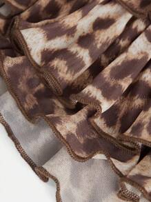 SHEIN 2 peças/Conjunto Top de Alça Jovem Feminina com Estampa de Leopardo e Babado e Saia Mini Ajustada - Castanho - Visão 8