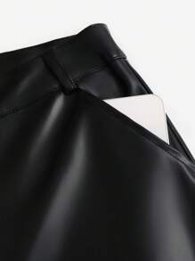 SHEIN Unity 两件套露肩长袖紧身衣和 PU 皮休闲裤 - 彩色 - 查看 4