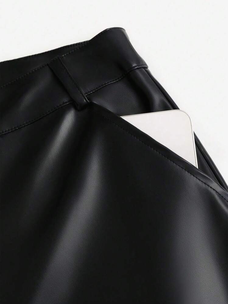 SHEIN Unity 两件套露肩长袖紧身衣和 PU 皮休闲裤 - 彩色 - 查看 4