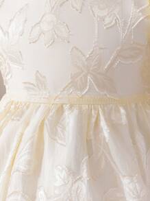 Glamorique Kids Fancy Cutout Pattern Puff Sleeve Girls Dress, Spring/Summer - Yellow - View 8