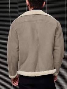 Manfinity VCAY Men's Thermal Lined Thicken Open Front Jacket, Suitable For Autumn/Winter - Khaki - View 2