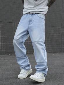 Manfinity Hypemode Pantalones vaqueros de mezclilla casual y sencilla para uso diario para hombres