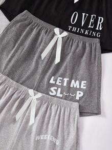 Shein Underwear&Sleepwear Basics 3pcs/Set Plus Size Casual Letter Print Short Sleeve T-Shirt And Shorts Outfits