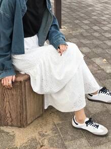 FRIFUL 女士纯色镂空刺绣多层宽松长裙，荷叶边波西米亚风度假装 - 白色 - 查看 7