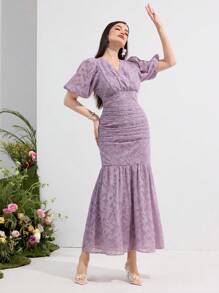 Modelyn 女士休闲简约时尚短袖连衣裙 - 淡紫色 - 查看 2