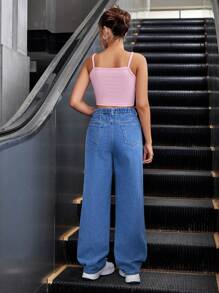 2pcs/Set Teen Girl Heart Print Straight Leg Pants With Camisole Top - Pink - View 2