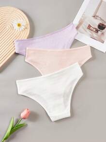 3pcs/Set Teen Girls' Minimalist Fashion Casual Everyday Underwear - Multicolor - View 2