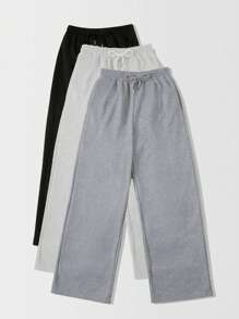 Flirla 3 pièces Ensemble de pantalons de survêtement noir, blanc et gris simple et polyvalent