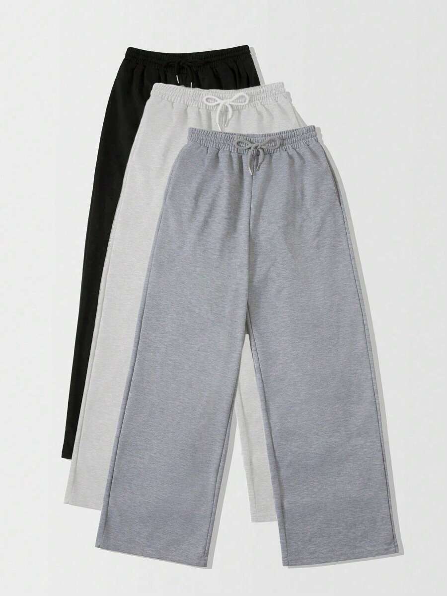 Flirla 3 pièces Ensemble de pantalons de survêtement noir, blanc et gris simple et polyvalent