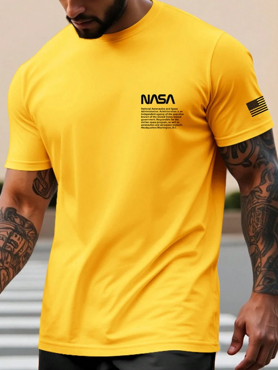 Manfinity Homme Men's Solid Color Casual Simple T-Shirt, Everyday Wear - Yellow - View 1