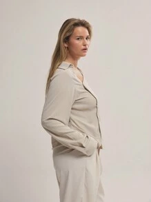 MUSERA Plus Size Woven Asymmetric Button Long Sleeve Blouse For Date Night, Girls Night, Sexy, Holiday, Occasion, Wedding Guest Autumn Winter Fall