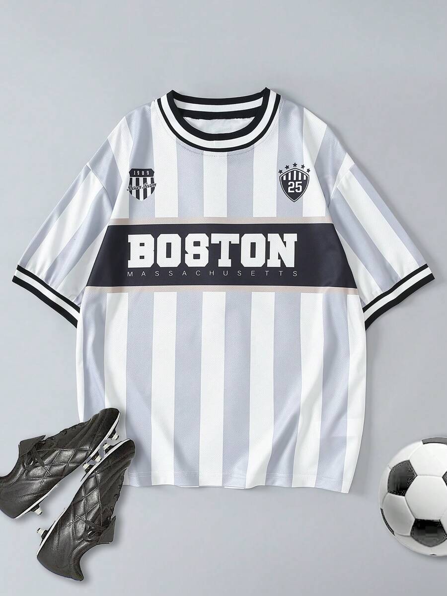 SHEIN 1pc Teenage Boys' Fashion Sports Jersey T-Shirt, Casual - Grey - View 1