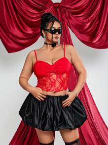 SHEIN ICON 大码红色蝴蝶结蕾丝吊带背心，适合情人节 - 紅色 - 查看 3