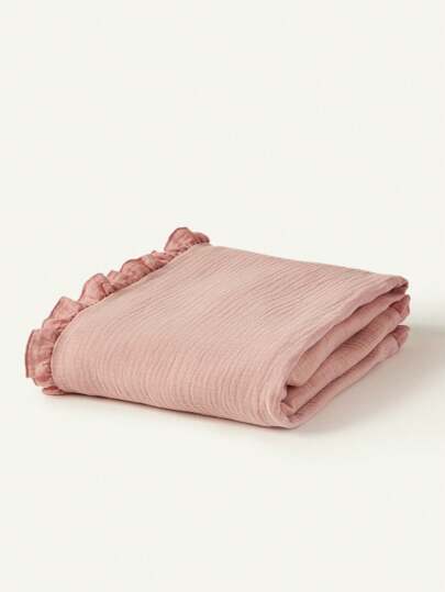 1pc Infant Swaddle Blanket, Ruffled Edge Pink Baby Blanket, Soft Breathable Baby Blanket Suitable For Baby Boys And Girls, Comfortable And Breathable