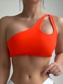 SHEIN Swim Áo bơi liền quần không dây khoét rỗng bất đối xứng màu trơn dành cho nữ - trái cam - Xem 6